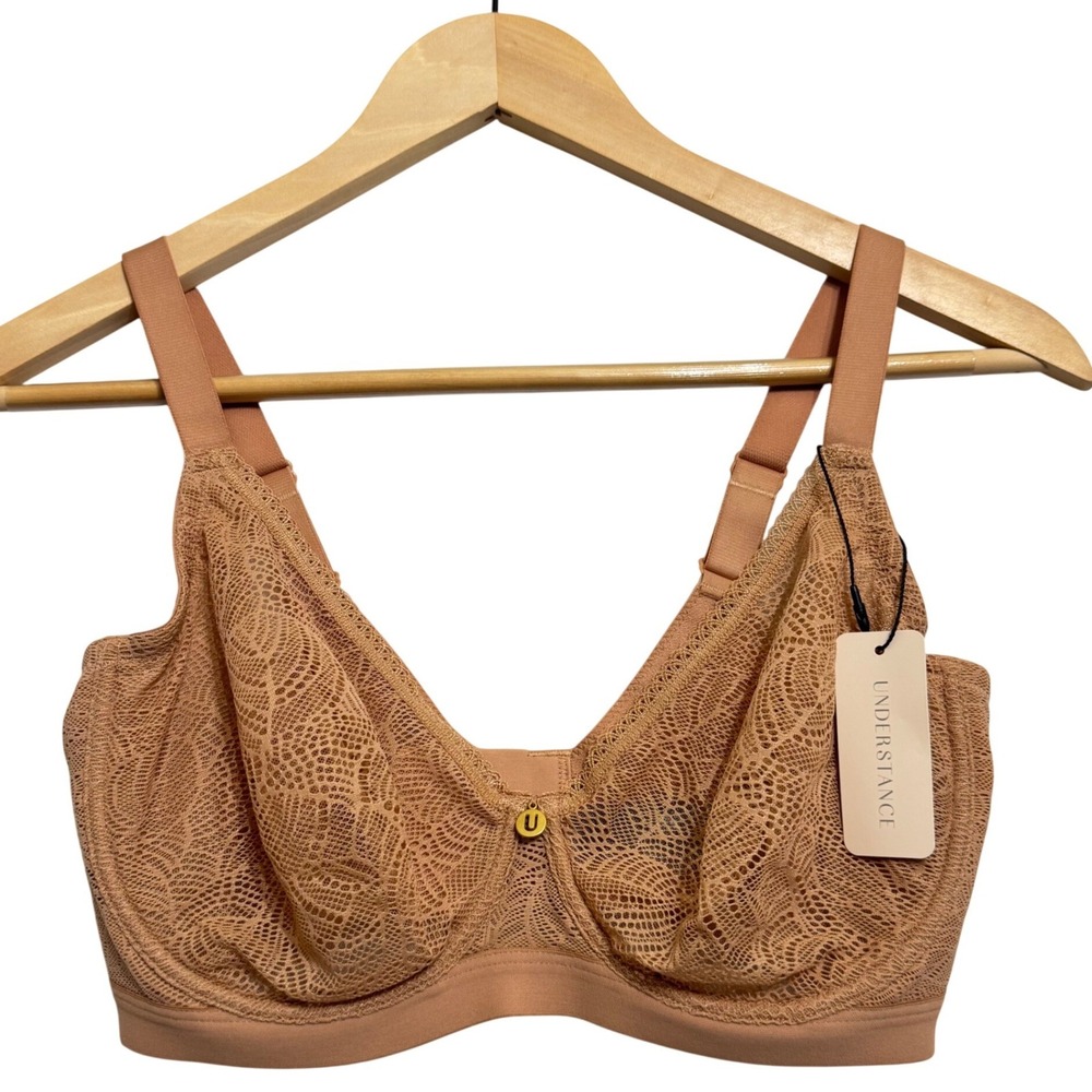 Understance Zoe Lace Bra Womens 32G Cafe Au Lait New Full Coverage Sheer Lift